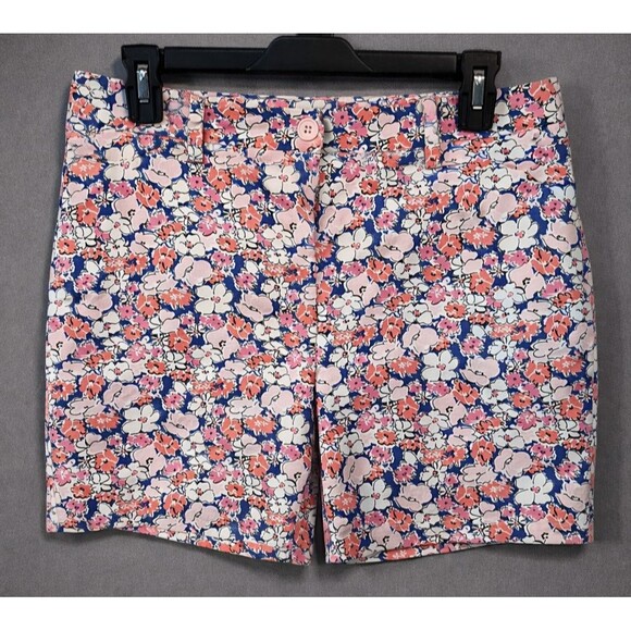 Talbots Pants - Talbots Floral Shorts Sz 8 Pink Blue White Flat Front Welt  Back Pockets Summer